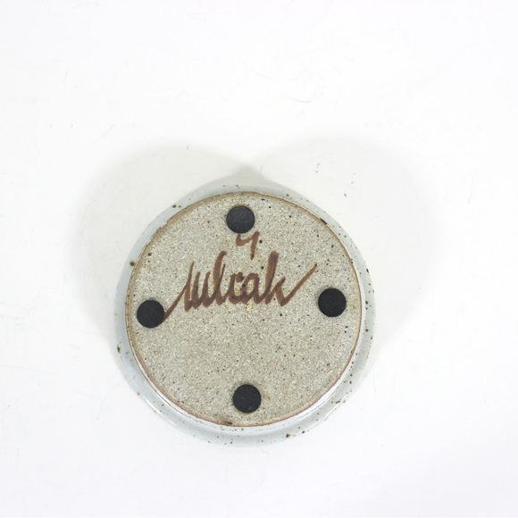 Signed Eva Mlcak Studio Pottery Dish Candle Holder Bottle Coster Nut Bowl - Picture 7 of 9